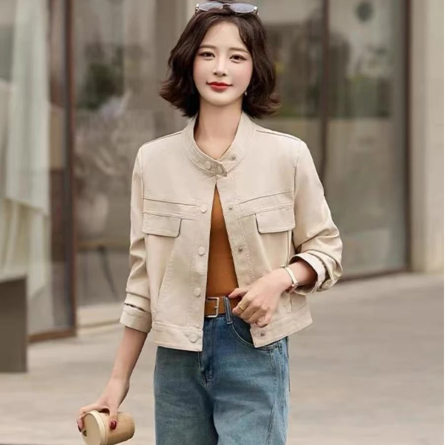 春季欧货蛋白小软皮皮衣（带垫肩）