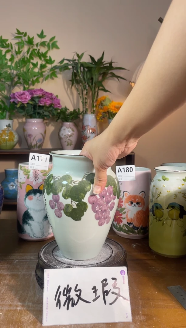 瓶景德镇手绘陶瓷花瓶，无孔