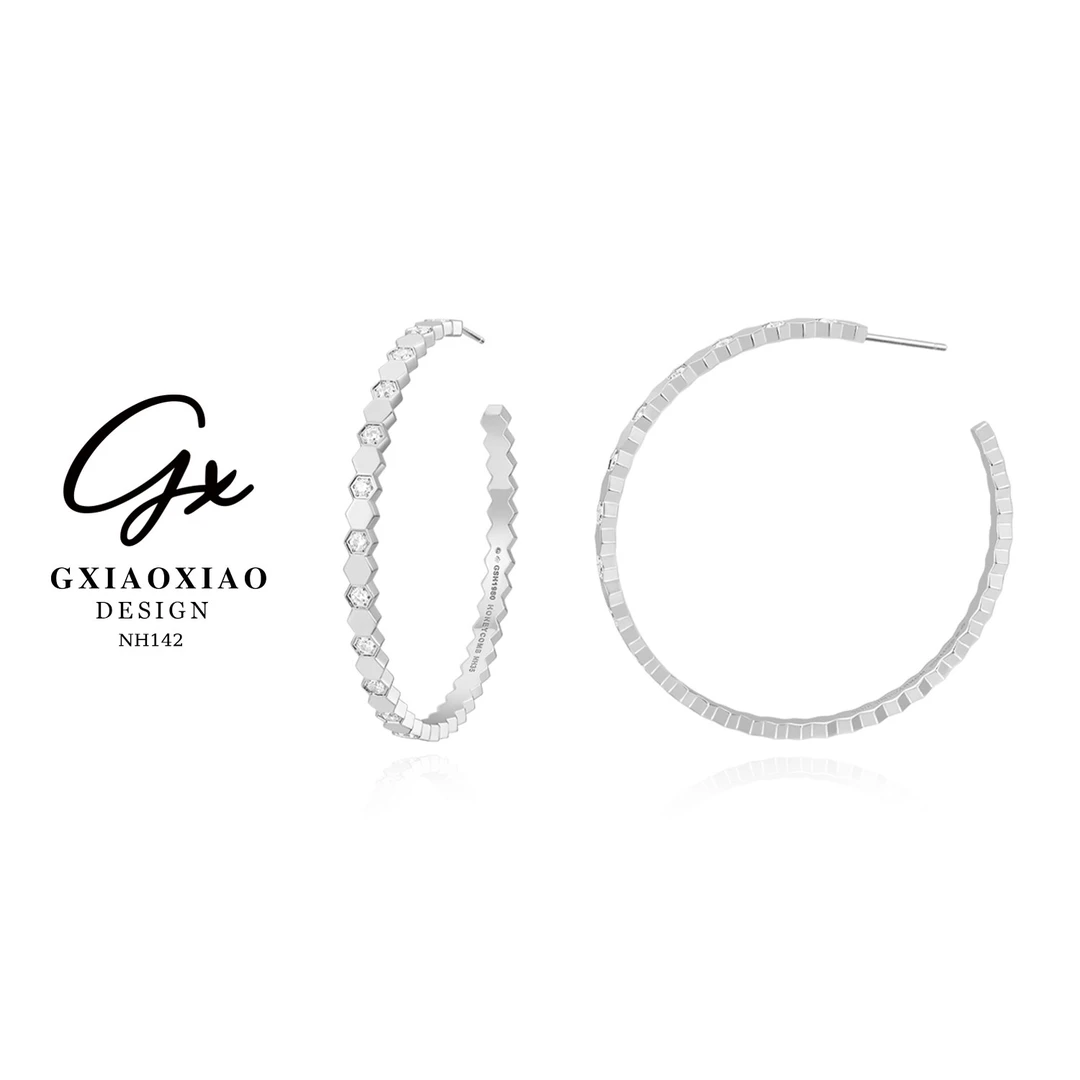 镀K金 【大版】时尚轻奢蜂巢大C圈耳环 NH35 NH142