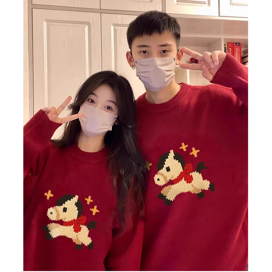 新年红色情侣装冬装毛衣2026新款圣诞马年本命年女装时尚针织衫女