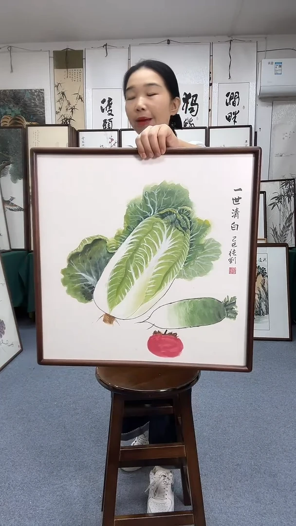 国画52*52实木画框京东包邮手绘