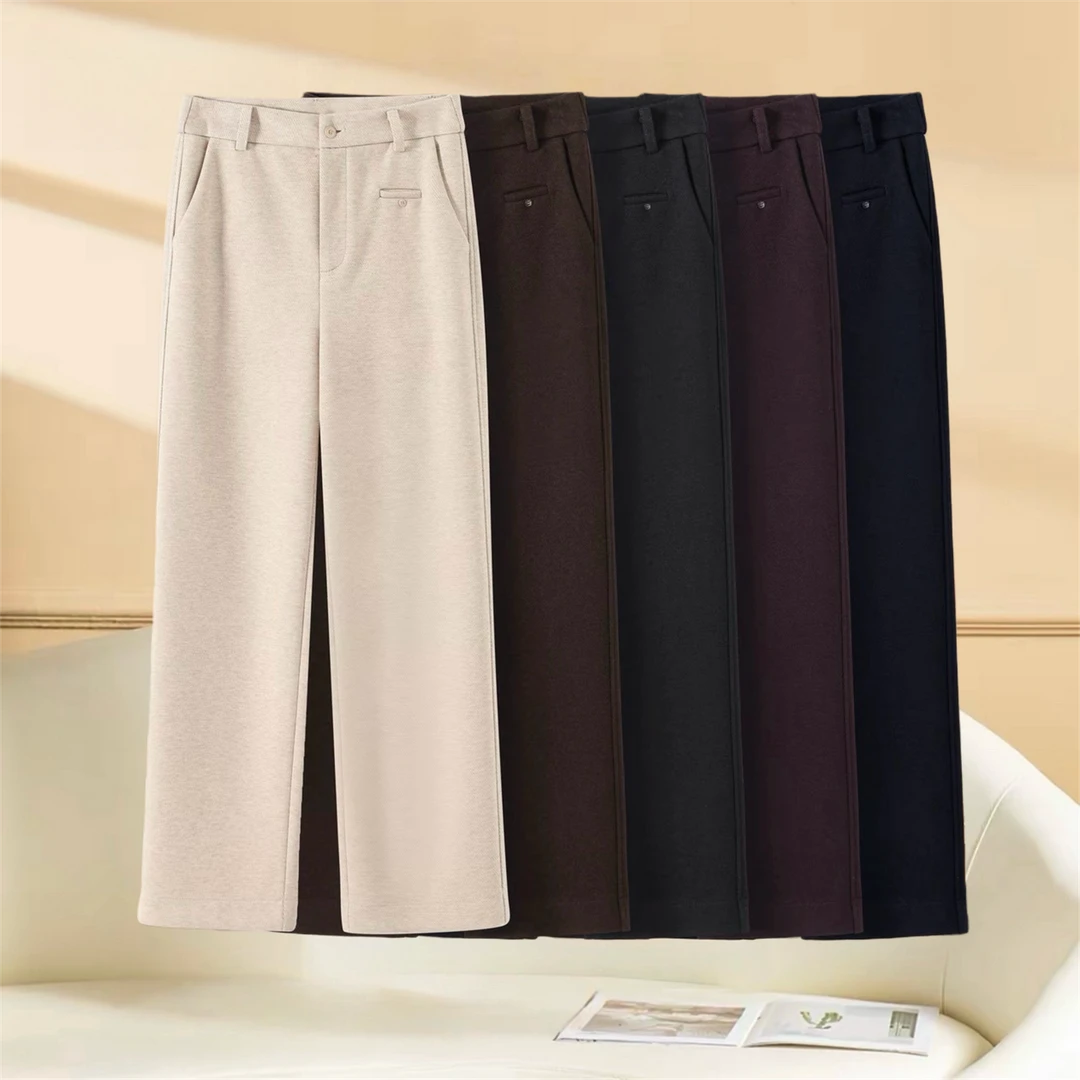 醋酸绵羊毛直筒裤女2025冬季新款气质简约法式优雅抗皱直筒长裤