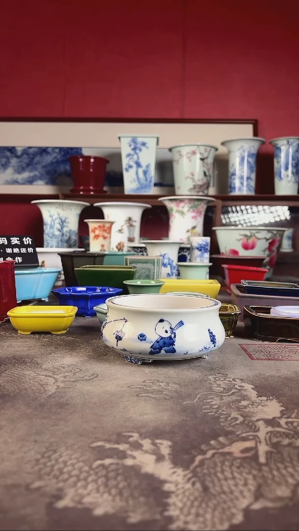 【闪购商品】童子手绘青花盆，补差价童子手绘青花盆，补差价