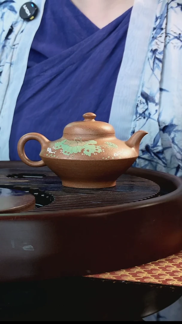 茶壶紫砂合欢彩绘紫砂壶150ml（出水微瑕）