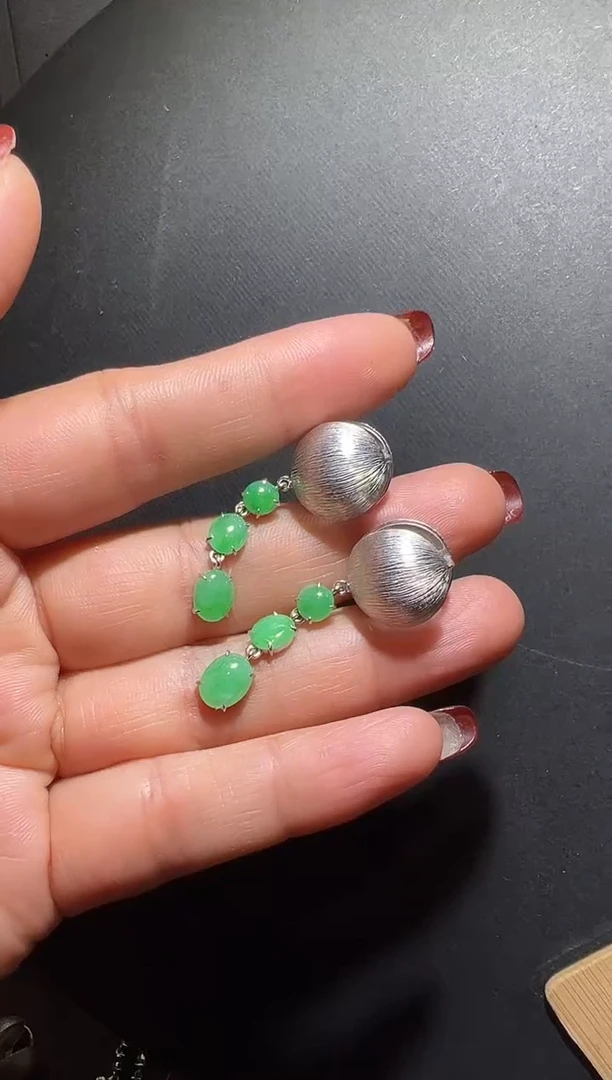 银S925镶嵌翡翠耳饰翡翠蛋面耳包