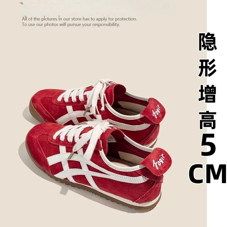 小众内增高红色德训鞋女2025春季爆款美式复古休闲运动阿甘鞋板鞋