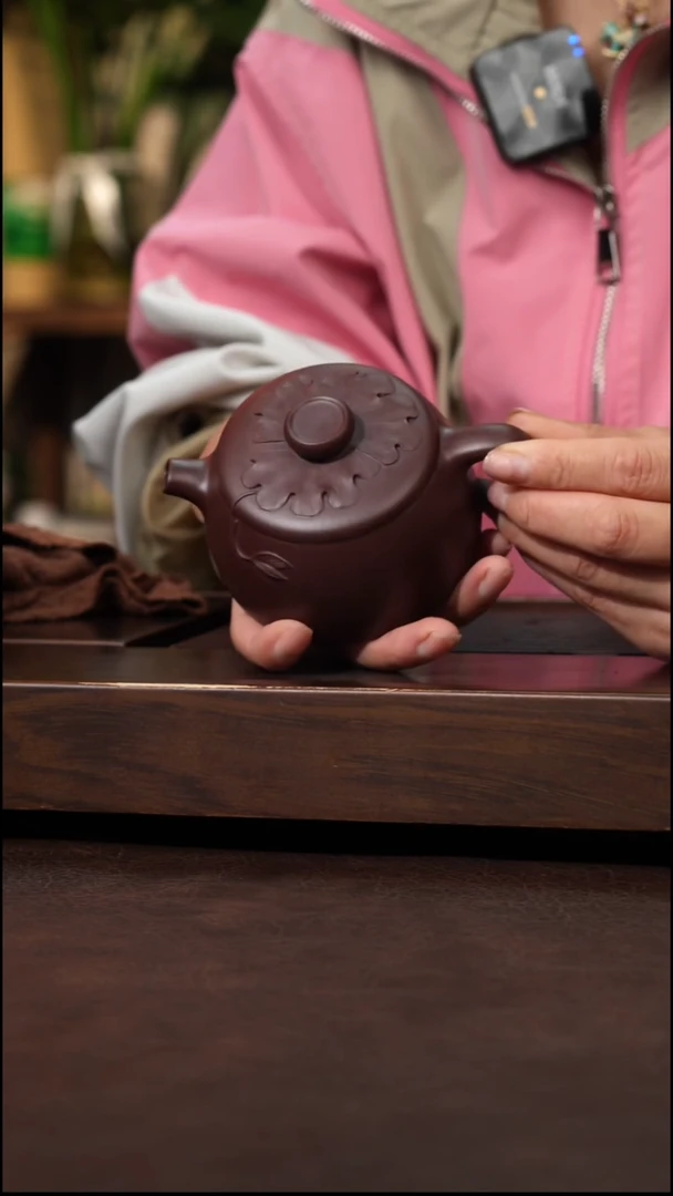 茶壶紫砂老紫泥泥绘汉瓦170cc左右