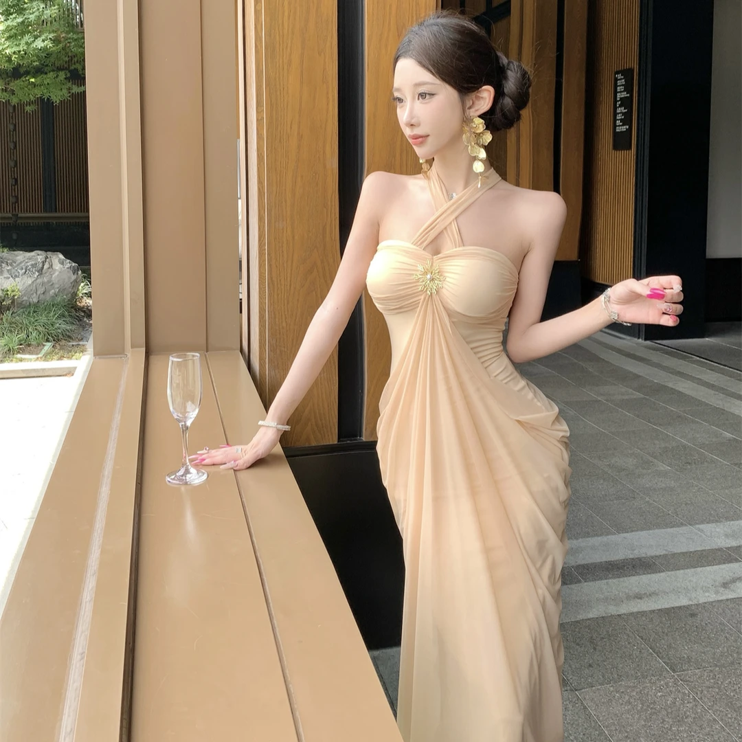 xx/M079 0924 法式小众性感秋季V领宴会礼服裙气质时尚显瘦连衣裙