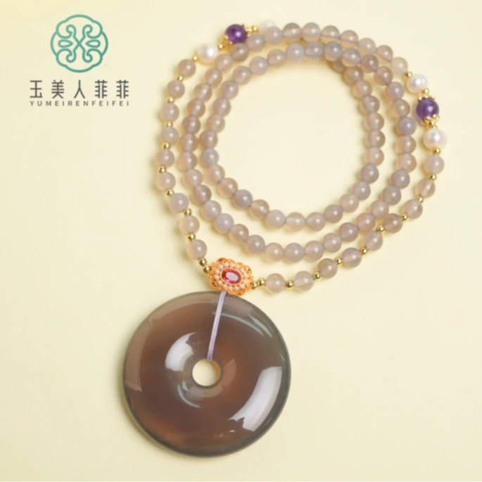 石惑珠宝@玛瑙平安扣吊坠约48mm多样性发一-赠链