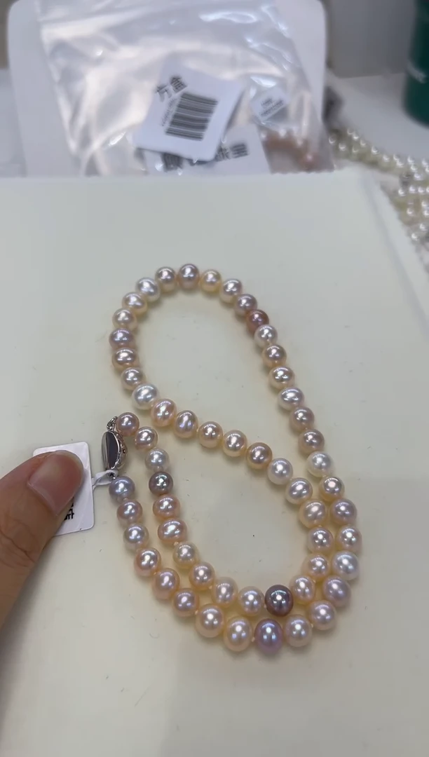 淡水珍珠银S925镶嵌颈饰8mm左右无核糖果项链