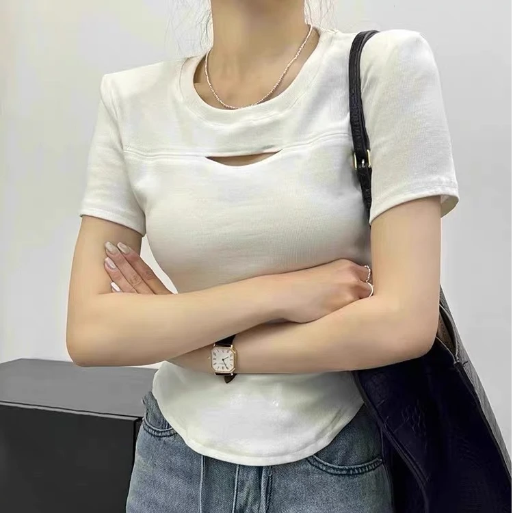 8826#新款夏季百搭镂空短袖T女