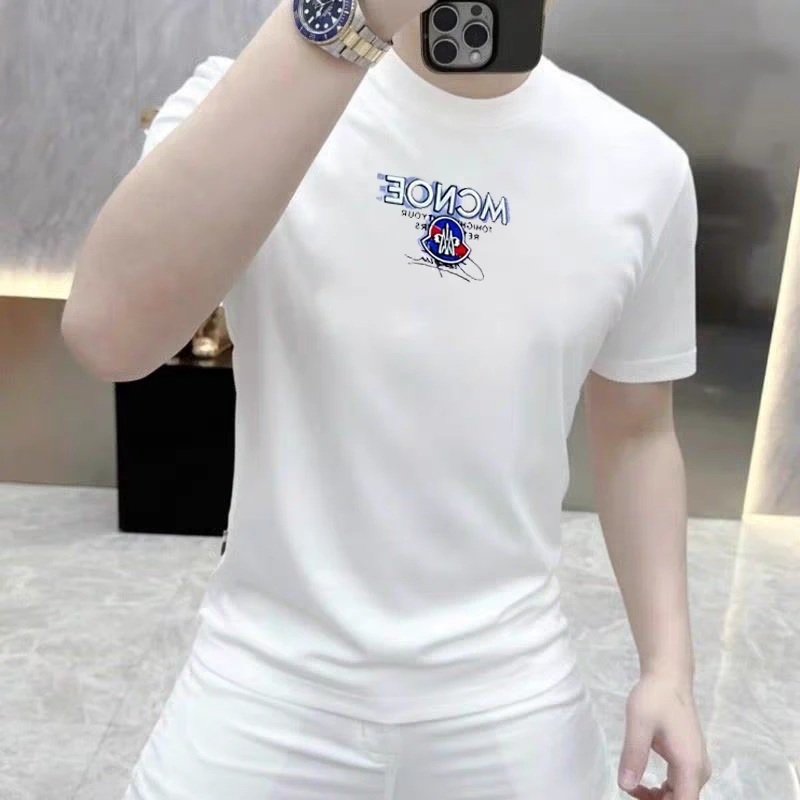 2025夏季M飞机休闲短袖修身潮流美式双丝光T恤时尚男装短袖