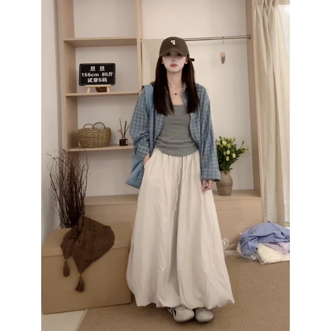 蓬蓬花苞裙女2025春夏新款高腰a字伞裙中长款半身裙tz