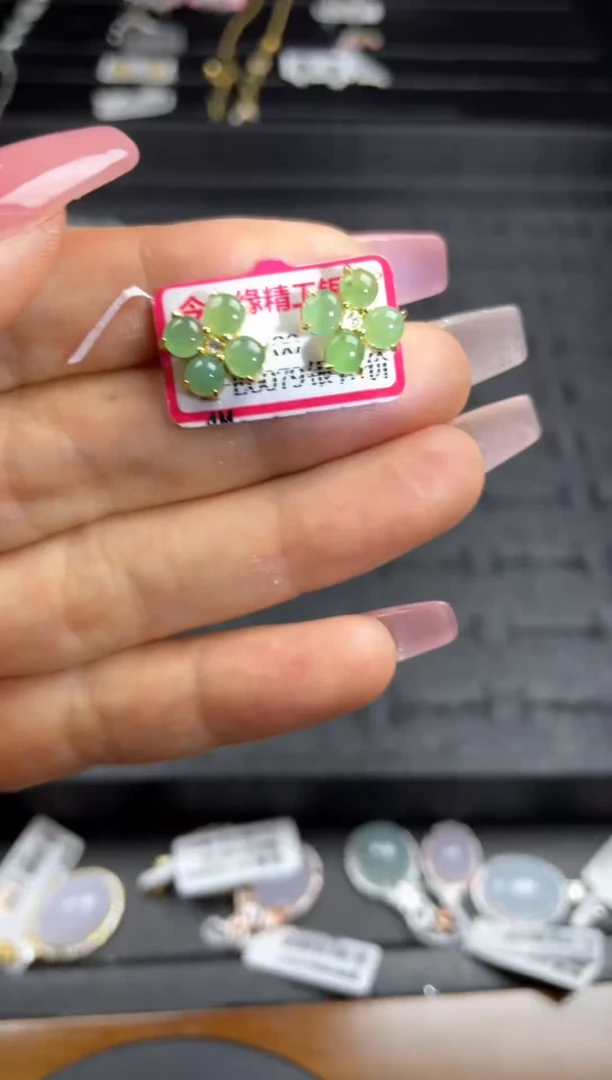 银S925镶嵌戒指翡翠天然翡翠A货