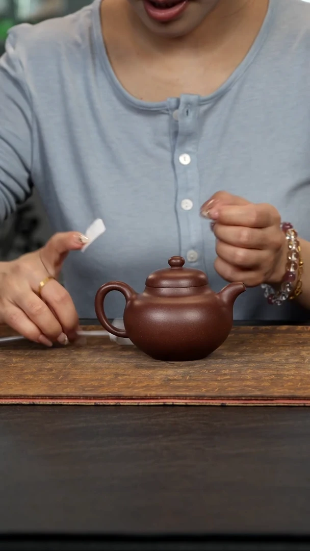 茶壶紫砂老紫泥柿圆200cc