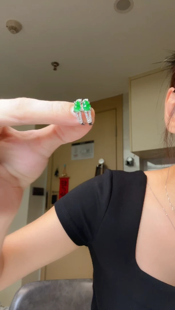 翡翠银S925镶嵌耳饰天然翡翠耳饰