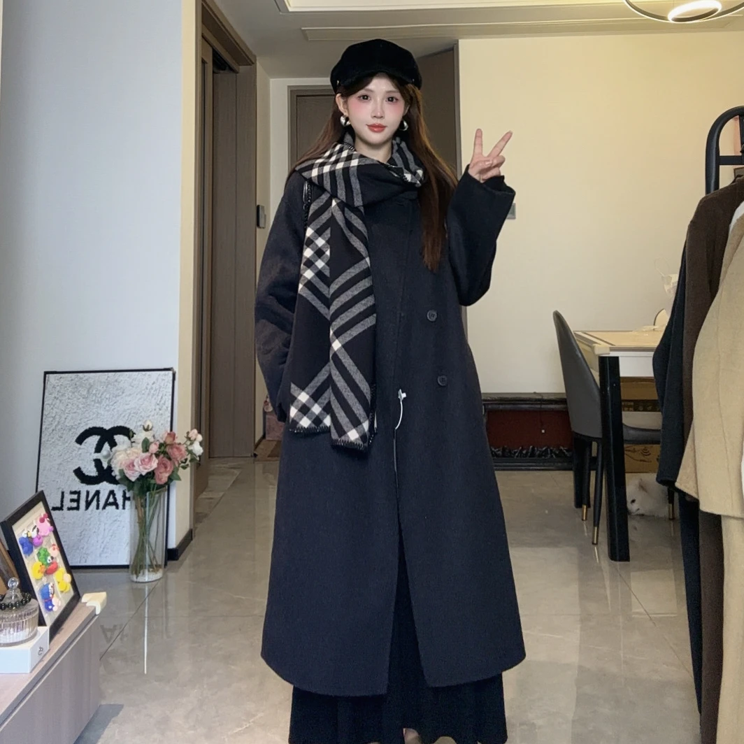 伊迪卡双面羊毛大衣女秋冬高级感韩系两穿时尚小个子百搭毛呢外套