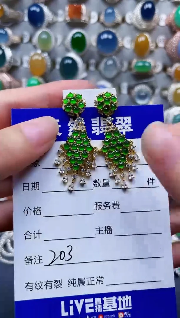 银S925镶嵌翡翠耳饰203