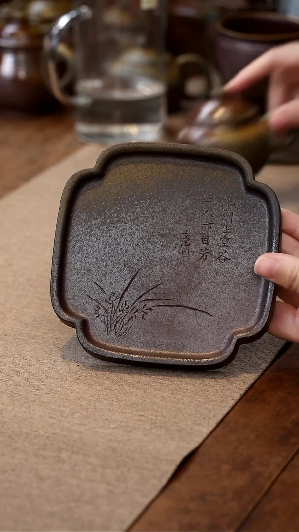 茶壶紫砂  柴烧海棠干泡台