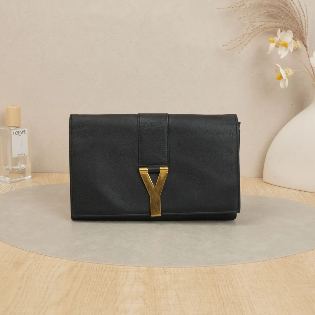 95新 YSL/圣罗兰  圣罗兰链条手拿包黑金牛皮/DS036797