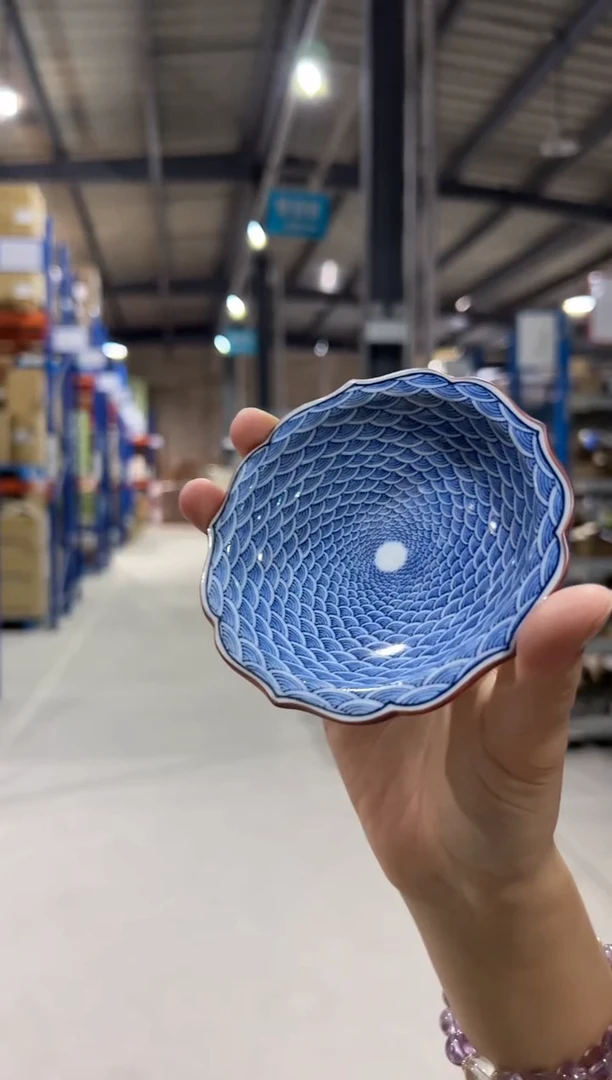 瓷片(B)青海波文 桔梗小皿