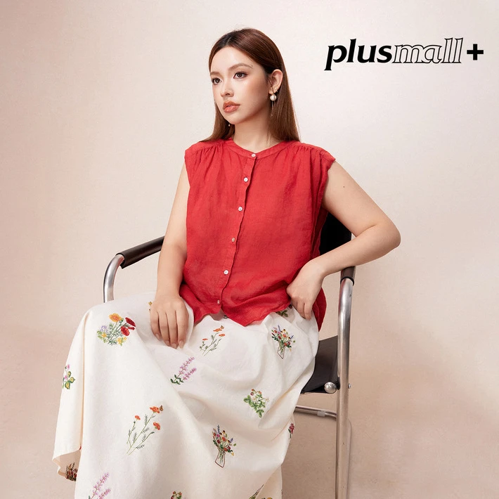 【折扣款】PLUSMALL 胭脂甜露 前后两穿衬衫+刺绣半裙套装PM2506085