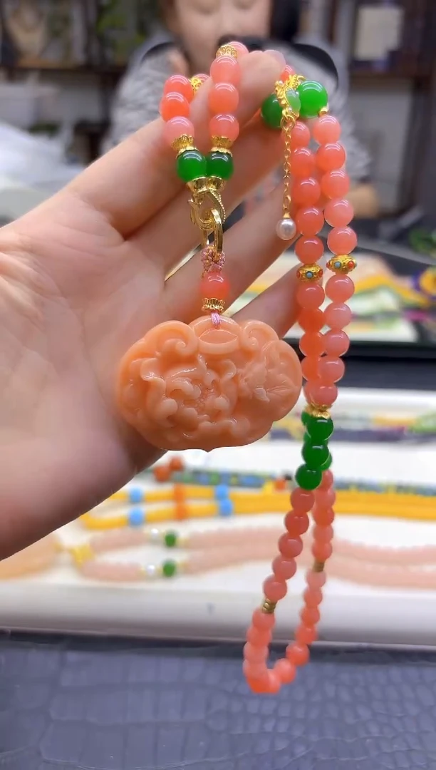 菱锰矿（红纹石）未镶嵌毛衣链DIY款M538