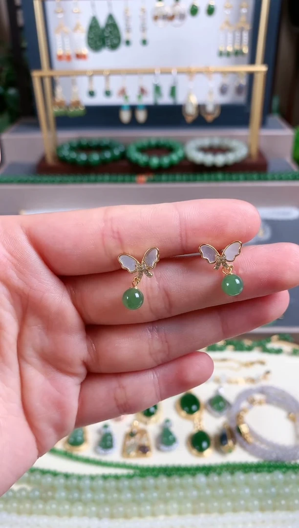 银S925镶嵌和田玉耳饰1