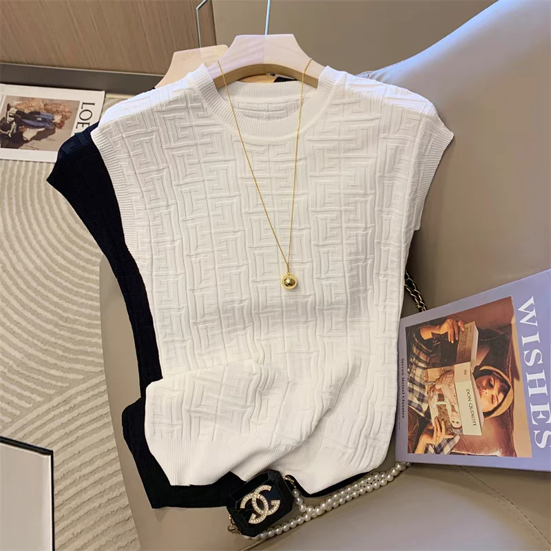 【70-200斤】欧货冰丝针织背心t恤女夏新款时尚休闲宽松显瘦上衣