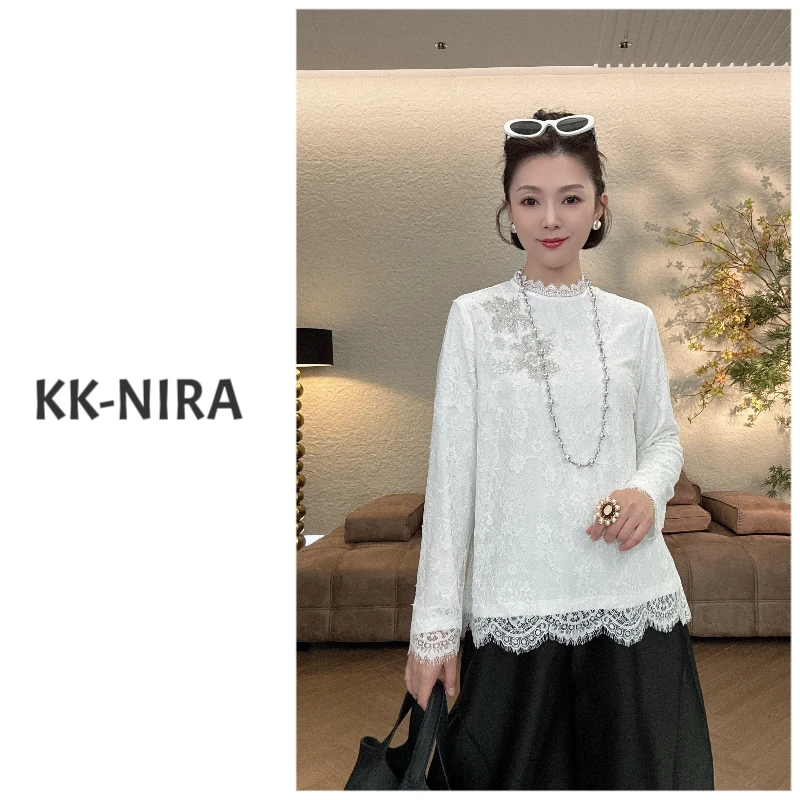 KK-NIRA 法式进口蕾丝钉珠刺绣上衣
