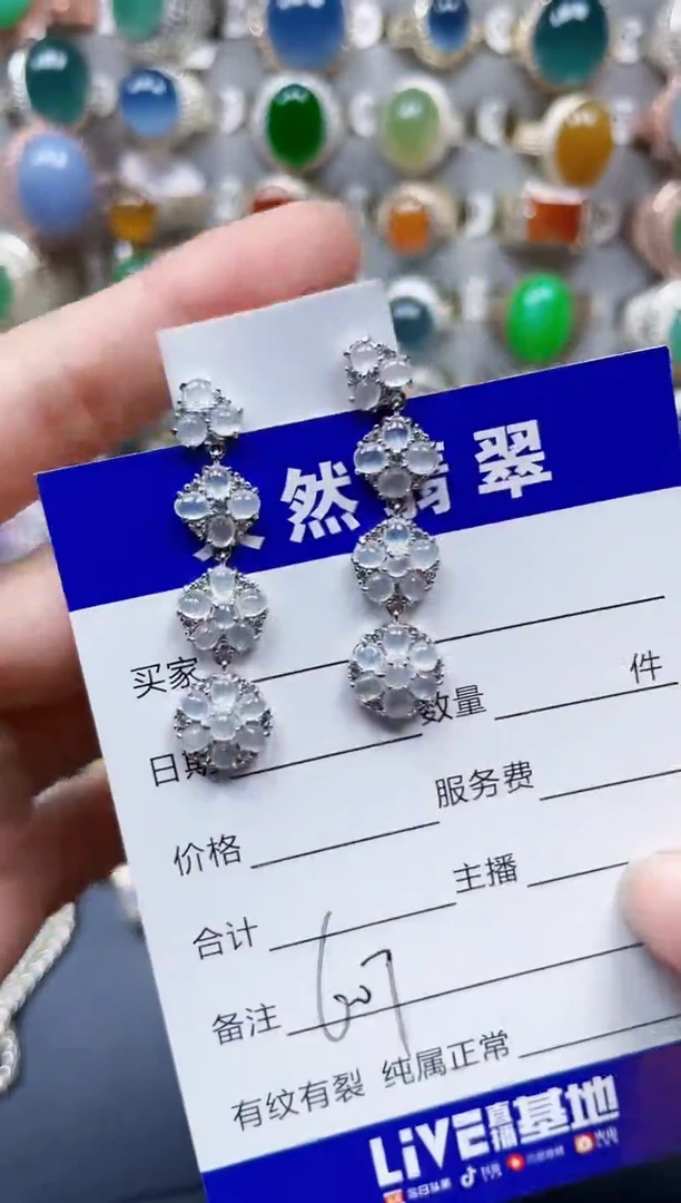 银S925镶嵌翡翠耳饰607