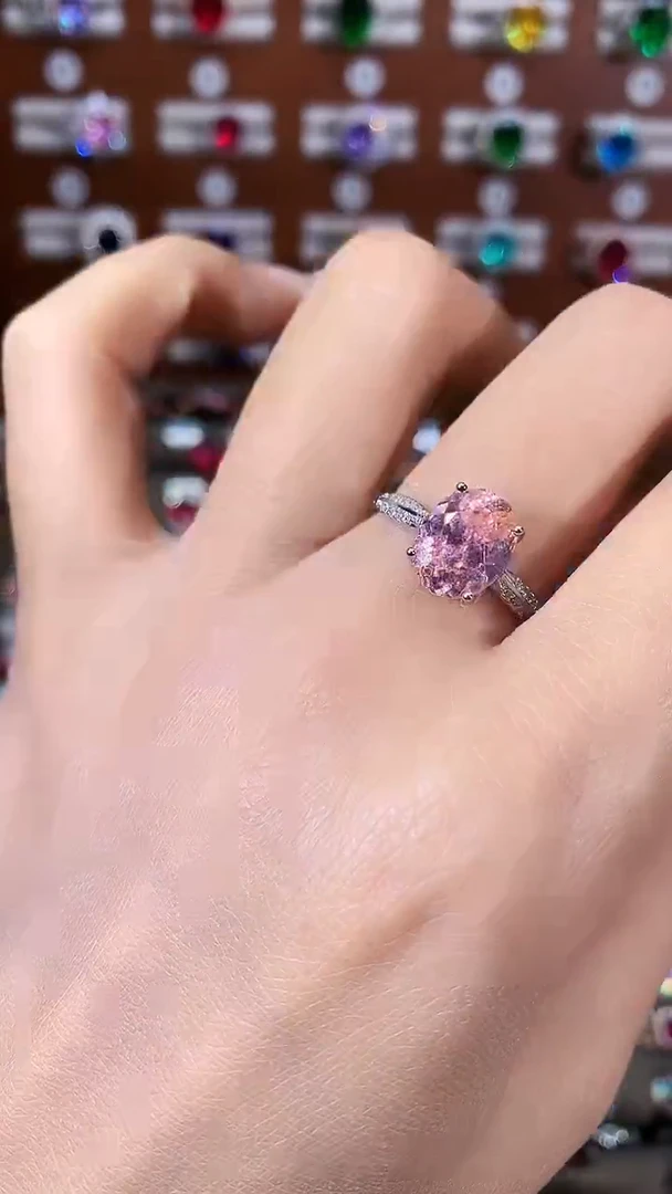 银S925镶嵌戒指碧玺鸟巢切粉橙