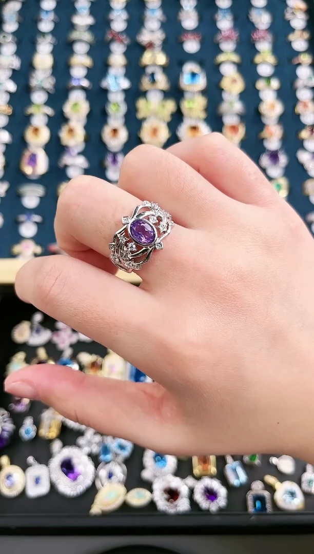 银S925镶嵌戒指水晶k66