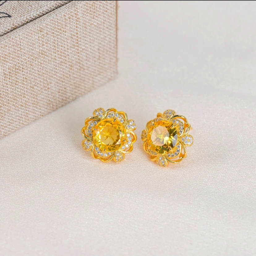 铜合金耳饰 气质轻奢时尚百搭金色黄色优雅镶嵌耳环精致7245-1
