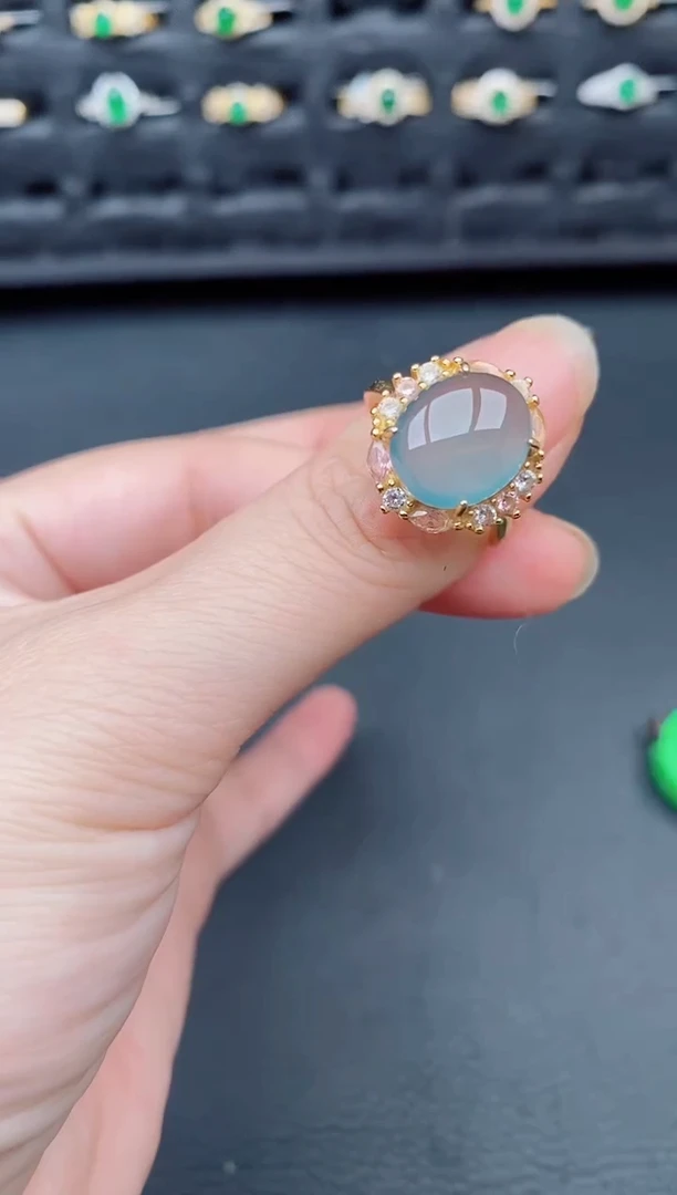 银S925镶嵌戒指翡翠天然a货翡翠35