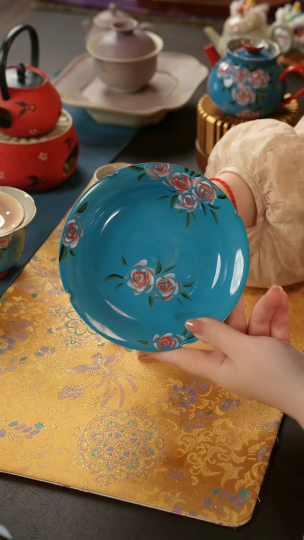 陶瓷茶具亮面玫瑰壶承