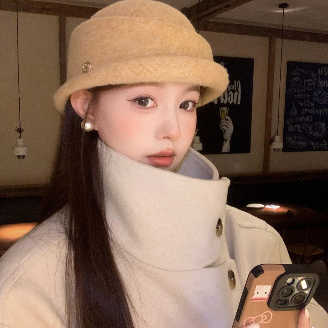 赫本风优雅毛呢礼帽女秋冬气质高级感针织渔夫帽保暖百搭千金帽子