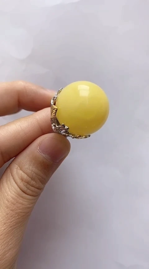 【闪购商品】琥珀裸石银S925镶嵌蜜蜡戒指