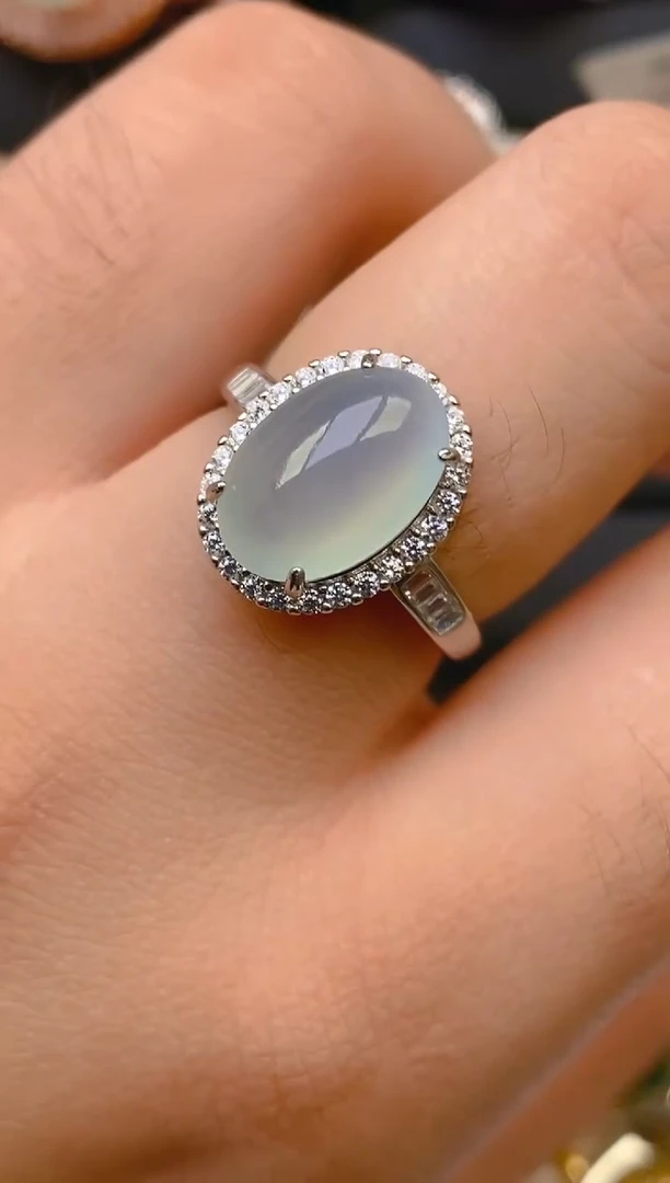 翡翠戒指银S925镶嵌天然