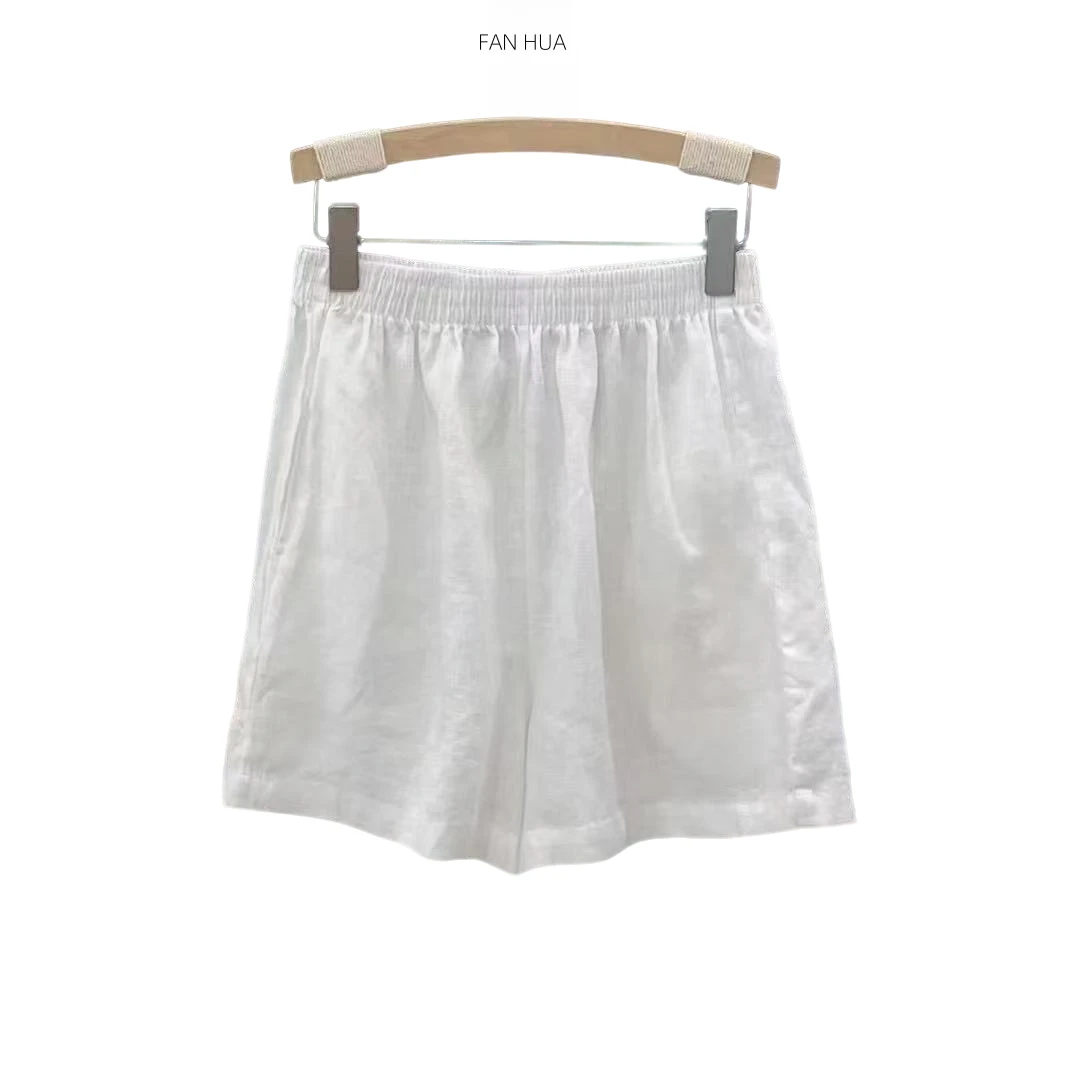 【繁花】夏季新款纯亚麻宽松百搭亚麻阔腿短裤腰围70裤长47