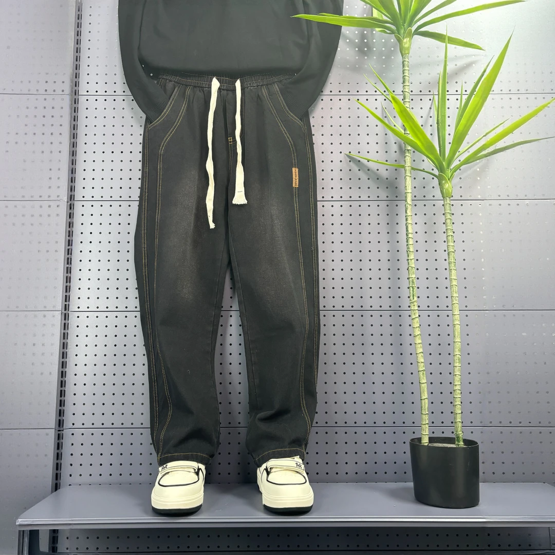 冬季长裤男男士宽松常规款牛仔裤秋冬百搭松紧直筒裤