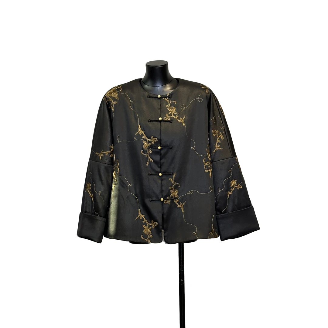 「利琪高订」国风大码轻奢金线大气刺绣百搭秋冬加厚外套A5854