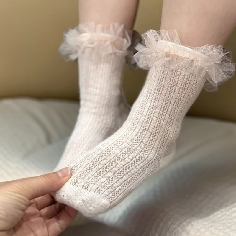 夏季薄款女童网袜超薄透气薄棉袜儿童袜子公主袜宝宝短袜子蕾丝