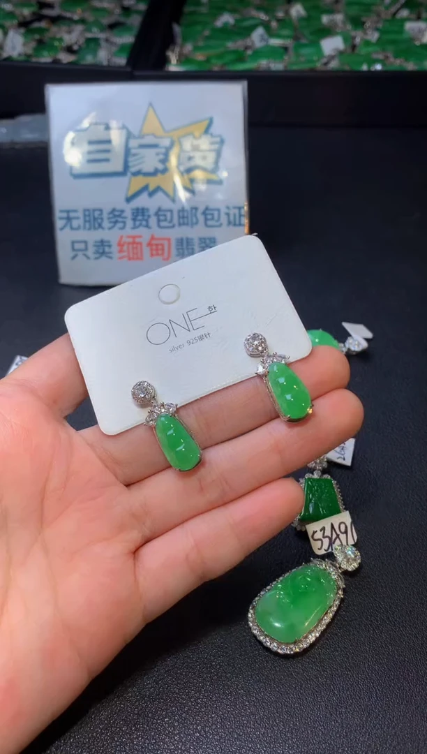 银S925镶嵌翡翠耳饰翡翠