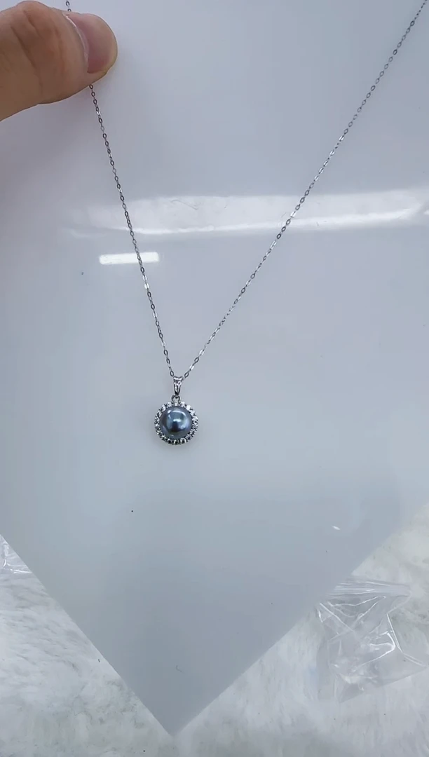 银S925镶嵌海水珍珠DA海水灰珠吊坠8-9 y466