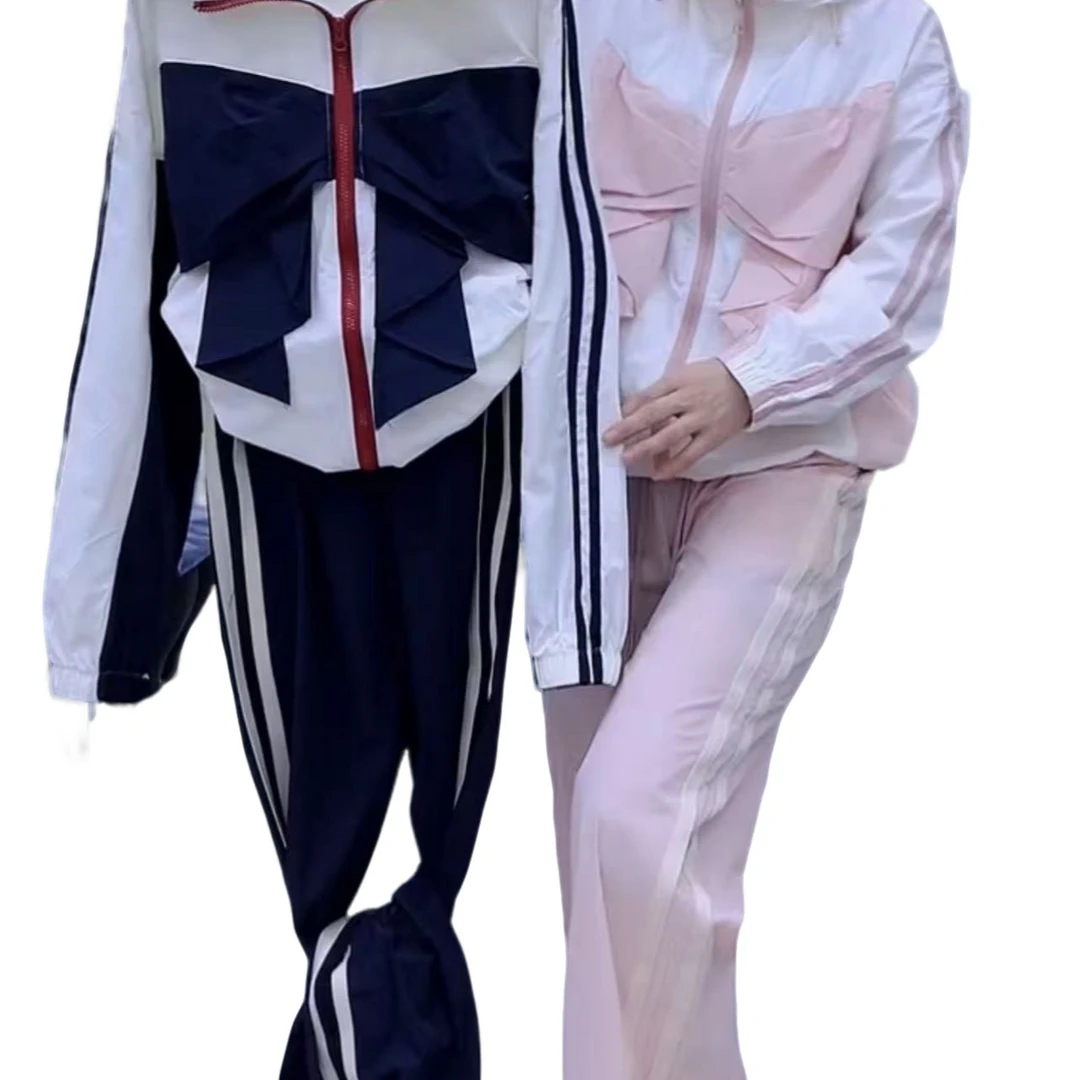 8588春季新款套装连帽外衣+裤子拼色舒适透气百搭宽松时尚