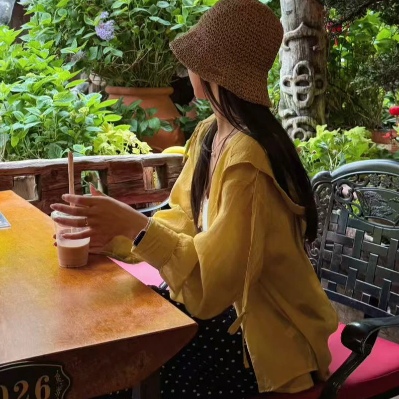 9893【蝶谷】2025夏季新款时尚宽松连帽衬衣女