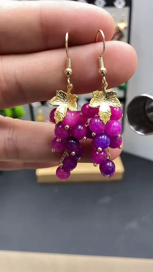 【闪购商品】苏纪石（舒俱来）耳坠银S925镀金镶嵌尺寸6mm葡萄03