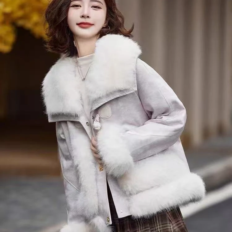 2024新中式国风绒服冬季新款仿狐狸毛大毛领外套8159