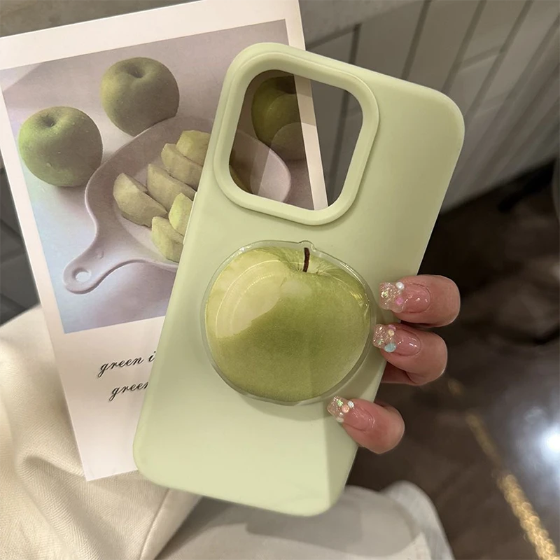 小众ins青苹果支架苹果15适用iPhone16手机壳13韩风14pro max软女